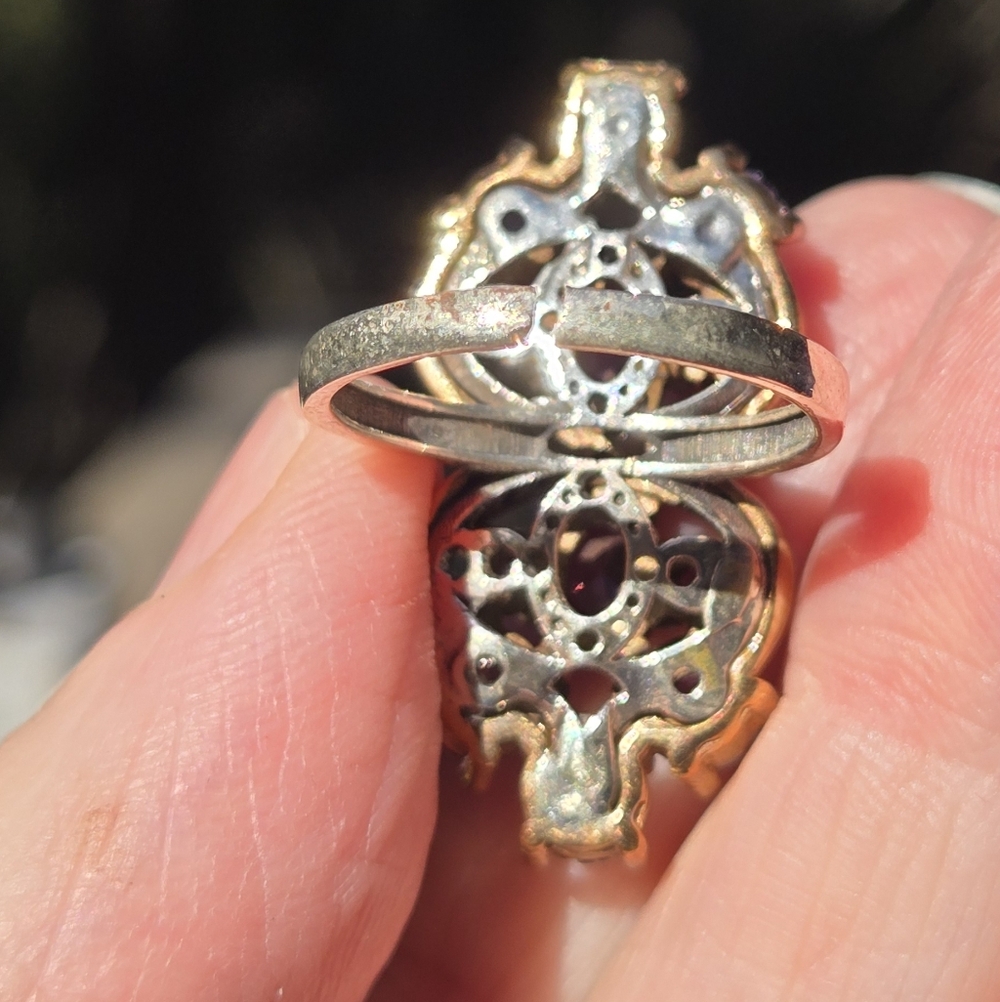 Amethyst & White sapphire Sterling & Gold cocktail ring 7.75 - Picture 8 of 9